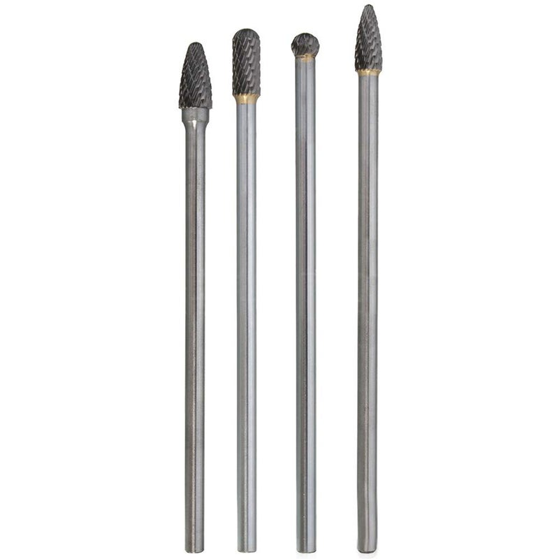 Chneeu 4 Pcs Carbide Rotary Burr Set, 1/4-Inch Long Shank Tungsten Steel Head Burr Bit Set Fits Rotary Tool for Wood/Metal Drilling Carving Engraving - Image 2